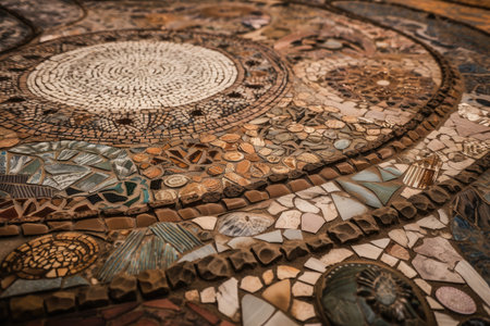 a close-up of an intricate mosaic, with its mix of materials, textures, and patterns visible, created with generative aiの素材
