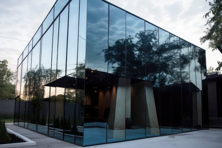 metal and glass exterior with sleek lines and reflections, created with generative aiの素材