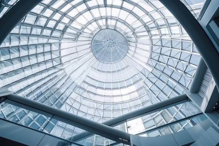 glass dome ceiling and steel superstructure in futuristic hospital, created with generative aiの素材