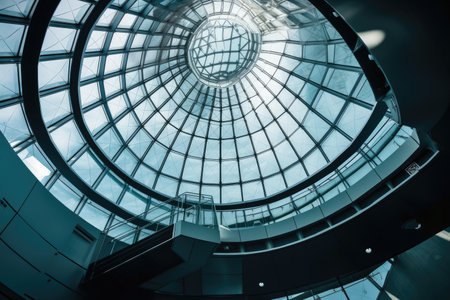 glass dome ceiling and steel superstructure in futuristic hospital, created with generative aiの素材