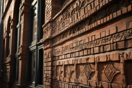 close-up of brick wall, with intricate textures and patterns visible, created with generative aiの素材