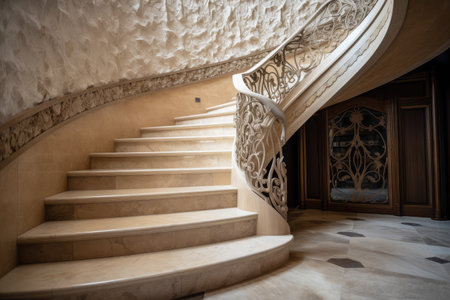 staircase made of natural stone with intricate patterns and textures, created with generative aiの素材