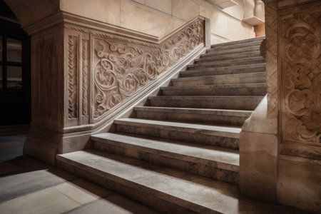 staircase made of natural stone with intricate patterns and textures, created with generative aiの素材