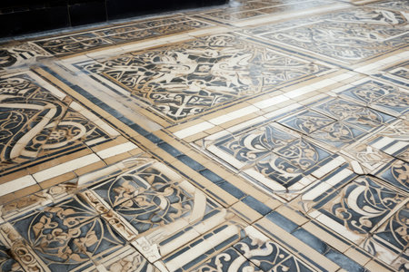 close-up of an intricate tile pattern on a floor or wall, created with generative aiの素材