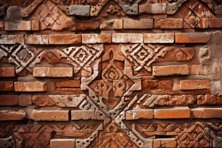 close-up of a brick wall, with intricate patterns and textures visible, created with generative aiの素材