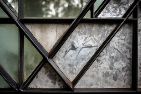 window frame made of metal, with geometric and natural textures, created with generative aiの素材