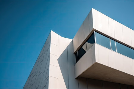detailed view of contemporary building with clean lines and geometric shapes, created with generative aiの素材