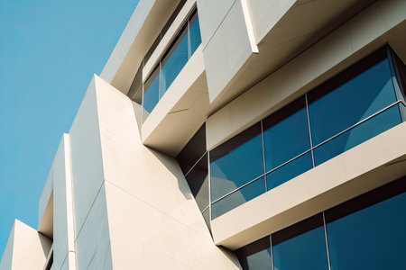 detailed view of contemporary building with clean lines and geometric shapes, created with generative aiの素材