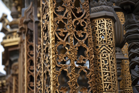 close-up of intricate metalwork, with the rest of the structure in view, created with generative aiの素材