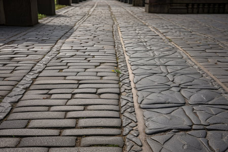 close-up of paving stones, with the surrounding area in view, created with generative aiの素材