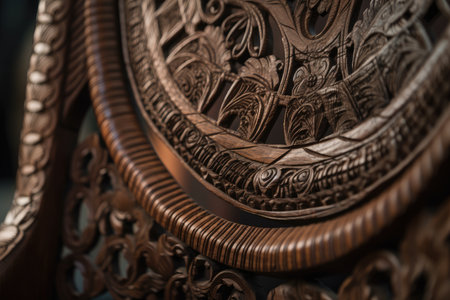 close-up of wooden chair, with intricate details and textures visible, created with generative aiの素材
