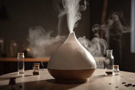 aromatherapy oil being diffused through the air, creating a peaceful and relaxing environment, created with generative aiの素材