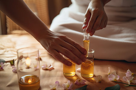 aromatherapy massage with essential oils and touch, created with generative aiの素材