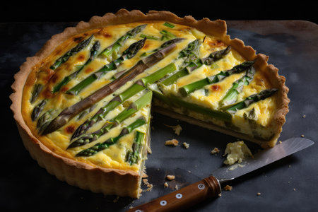asparagus tart with flaky crust, creamy custard and salty cheese, created with generative aiの素材