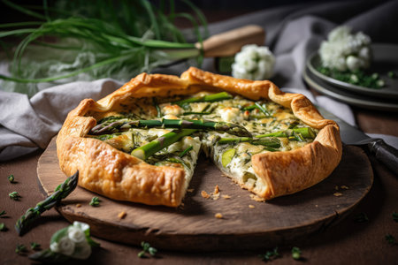 delicate pastry crust filled with asparagus, cheese and herbs, created with generative aiの素材