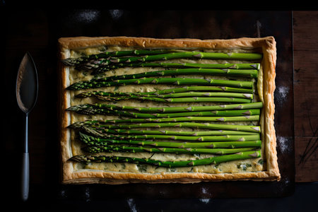 asparagus tart with silky smooth custard filling, created with generative aiの素材