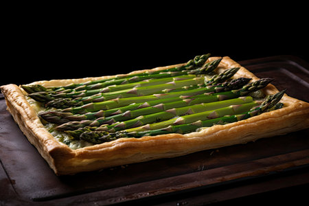 asparagus tart, with flaky crust and creamy filling, created with generative aiの素材
