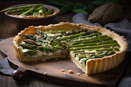 asparagus tart, with flaky crust and creamy filling, created with generative aiの素材