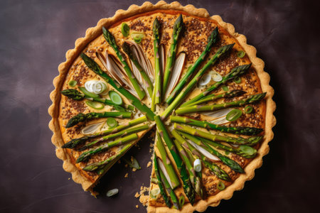 asparagus tart with scallions and toasted sesame seeds on top, created with generative aiの素材