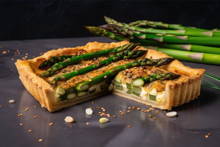 asparagus tart with scallions and toasted sesame seeds on top, created with generative aiの素材