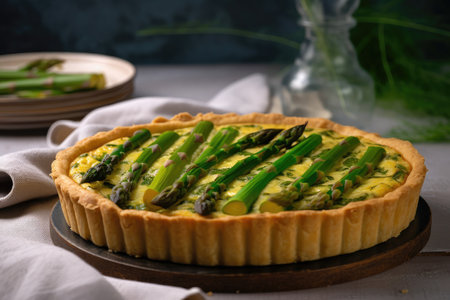 photofestive of asparagus tart, showing the delicate pastry and fresh green filling, created with generative aiの素材