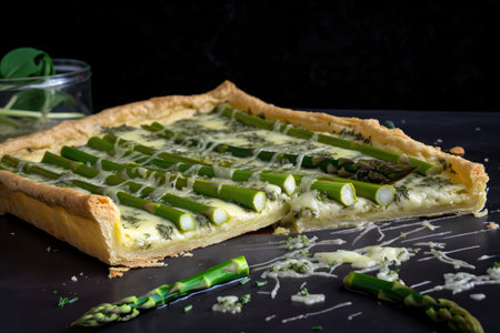 asparagus tart with flaky and buttery crust, filled with lemony custard, created with generative aiの素材