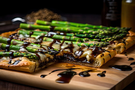 asparagus tart with balsamic reduction and shaved parmesan, created with generative aiの素材