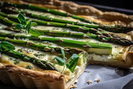 asparagus tart, with pastry crust and creamy custard filling, created with generative aiの素材