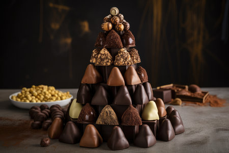 towering pyramid of assorted chocolate truffles made for special occasion, created with generative aiの素材