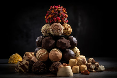tower of different truffles with various fillings and toppings, created with generative aiの素材