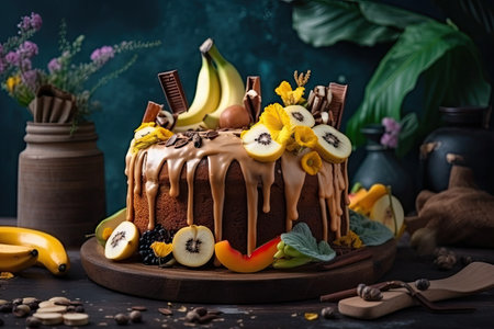 creative and unique design for banana cake, with trendy ingredients and decorations, created with generative aiの素材