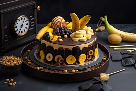 creative and unique design for banana cake, with trendy ingredients and decorations, created with generative aiの素材