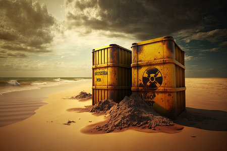 toxic sludge leaking from buried containers on the beach, created with generative aiの素材