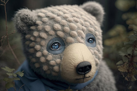 bear doll with a missing eye, to symbolize the vulnerability of animals in nature, created with generative aiの素材
