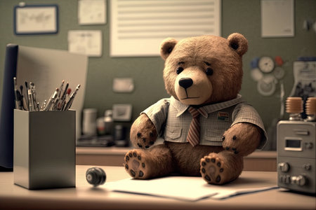 bear doll in a doctors office, receiving checkup, created with generative aiの素材