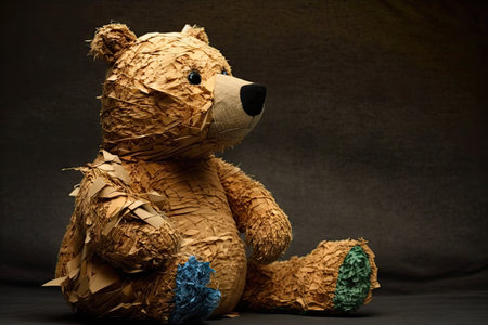 bear doll made from recycled materials, including used plastic bags and paper, created with generative aiの素材