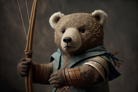 bear doll with matching bow and arrow in its arms, created with generative aiの素材