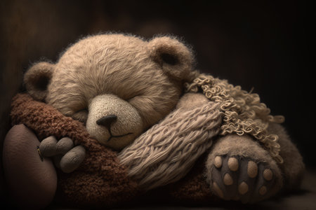 bear doll sleeping, with peaceful and serene expression, created with generative aiの素材