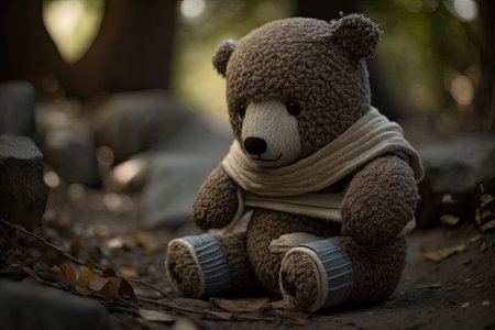 bear doll with bandaged paw or other , to show its battle, created with generative aiの素材