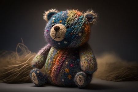 handmade bear doll constructed of delicate and colorful yarns, created with generative aiの素材