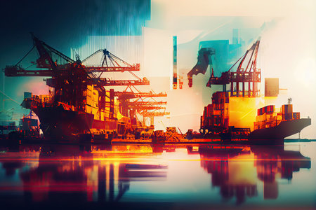 cargo port with blurred and abstracted background, for double exposure effect, created with generative aiの素材
