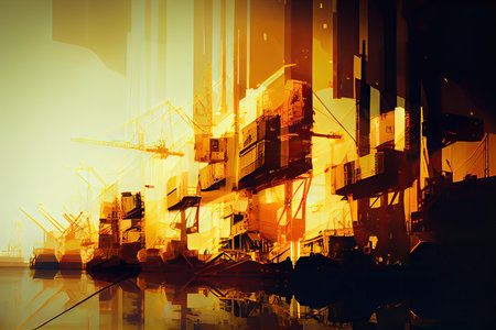 cargo port with blurred and abstracted background, for double exposure effect, created with generative aiの素材