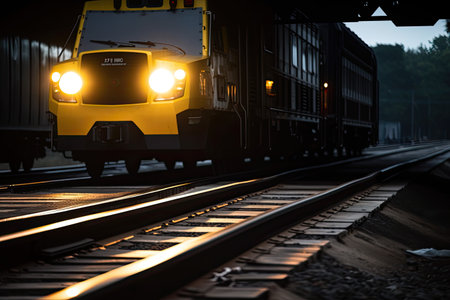 car approaching train with yellow flashing lights, ready to cross the tracks, created with generative aiの素材