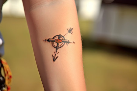 cowgirl with heart-and-arrows tattoo on her wrist, created with generative aiの素材