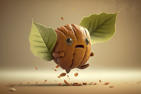 cute cartoon character jumping from one leaf to another, in slow motion, created with generative aiの素材