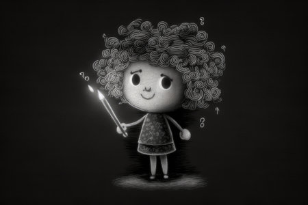 abstract illustration of cute cartoon character pencil drawing on black background, created with generative aiの素材