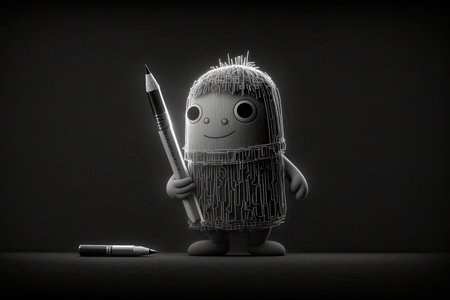 abstract illustration of cute cartoon character pencil drawing on black background, created with generative aiの素材