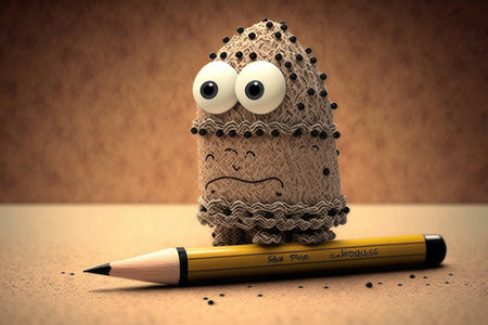 cute cartoon character with pencil and eraser, drawing intricate doodle, created with generative aiの素材