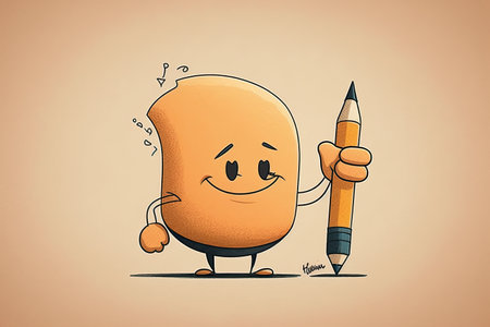 pencil in hand, cute cartoon character winking and giving a thumbs-up, created with generative aiの素材