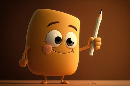 pencil in hand, cute cartoon character winking and giving a thumbs-up, created with generative aiの素材